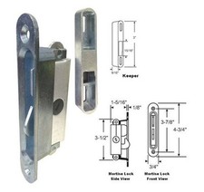 STB Sliding Glass Patio Door Lock Mortise Type Diagonal Hub, 3-7/8" Screw Holes