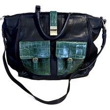 Women's Via Repubblica Green Leather & Green Crocodile-embossed Crossbody Bag
