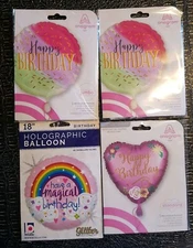 4 Colorful Rainbow Pink Purple Girl Birthday Balloons 2 Jumbo 28" 1-18" 1-17"