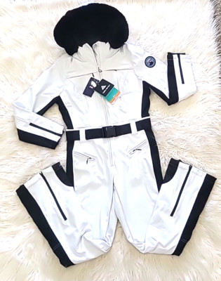 Gsou Snow Women One Piece Ski Suit Removable fur Hood  - WHITE Size M