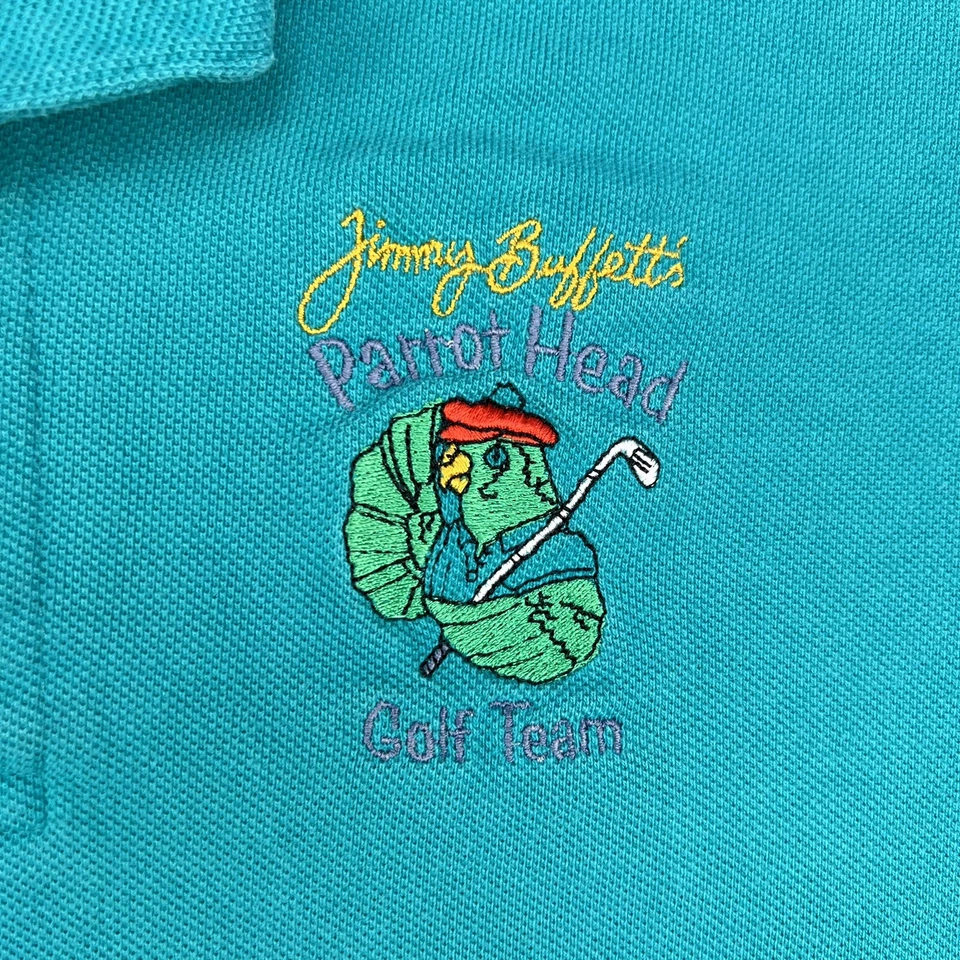 Camisa de golf vintage Jimmy Buffet’s Parrot Head para hombre grande turquesa bordada EE. UU. Foto 2 de 4