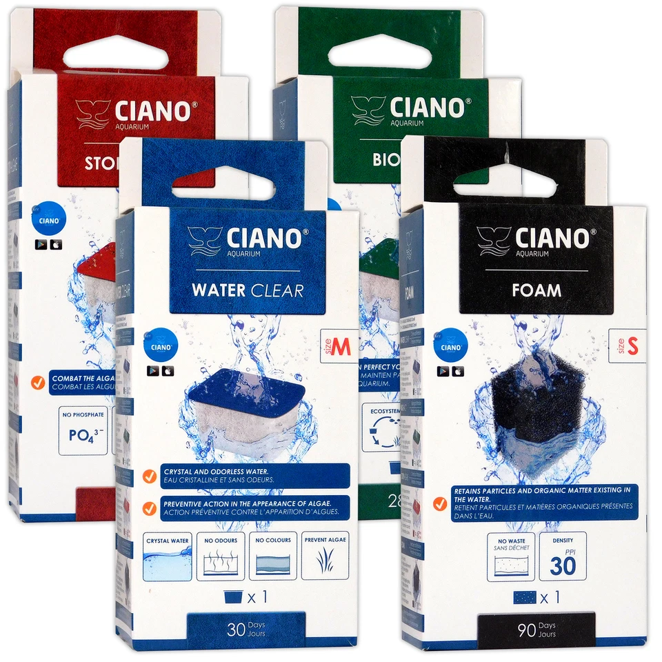 Ciano Filter Media Cartridge CF40 CF80 Bio Bact Foam Algae Clear Aquarium S M L