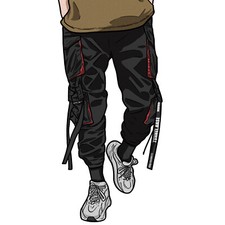 Niepce Men's Combat Sweatpants Streetwear Techwear Black Cargo Jogger Pants