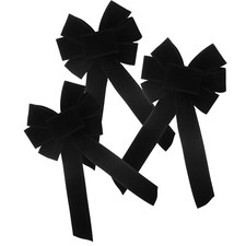 Wired Black Indoor Outdoor Velvet Christmas Bows - Velvet Christmas Wreath Bows