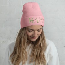 Pisces in the Stars Knit Beanie - Cozy Knit Hat  Baby Pink