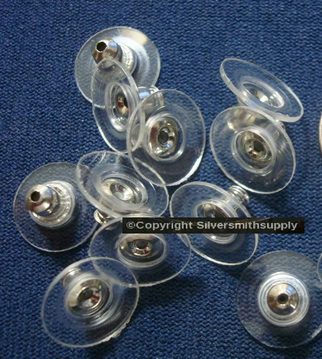 12 Disk earring backs disc clutches clear plastic no tip st silver