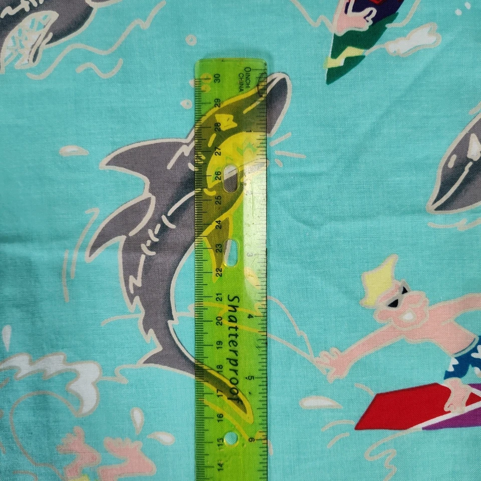 Henry Alexander Vintage Cotton Fabric 2yd Blue Shark Surfer Print Quilting Weigh - Image 4 of 4