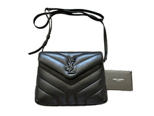 Saint Laurent Calfskin Y Quilted Monogram Monochrome Toy Loulou Crossbody Bag Bl