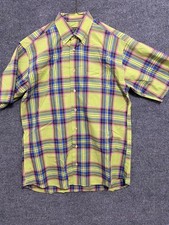 Gitman Bros Shirt Mens Medium Lime Green Plaid Short Sleeve Button Down USA Made