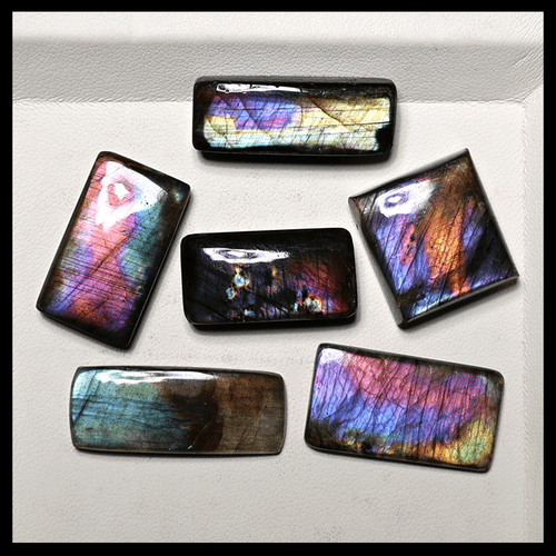 Flash de espectro completo ~ Lote de 6 piedras preciosas cabujón espectrolita natural 19 mm-28 mm - Imagen 1 de 10