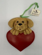 NWT Kurt S. Adler Ceramic Christmas Ornament - Love My Dog Heart Puppy
