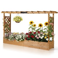 Raised Garden Bed with Trellis Planter Box Privacy Fence for Ivy Climbing Plants
