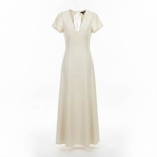 Asos Design Womens Ivory Maxi Dress Deep V Neck Tie Back Sz US 8 UK 12