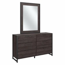 Pemberly Row 6 Drawer Dresser with Mirror in Charcoal Gray - Engineered Wood