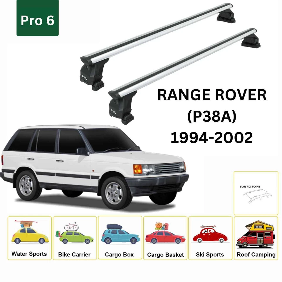 For Land Rover Range Rover 1994-2002 (P38A) Cross Bars Fix Point Pro 6 Silver - Image 2 of 4