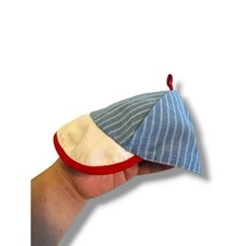 Vintage Baby Baseball Cap Blue White Striped Red Trim Infant Hat Photo Prop