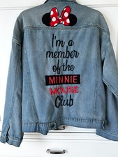 Disney Minnie Mouse Embroidered Trucker Blue Jean Denim Jacket Mini Minnie Studs