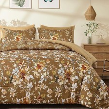 King Size Floral Comforter Set, 7 Piece Bedding Set with Shams, Cotton Quilt