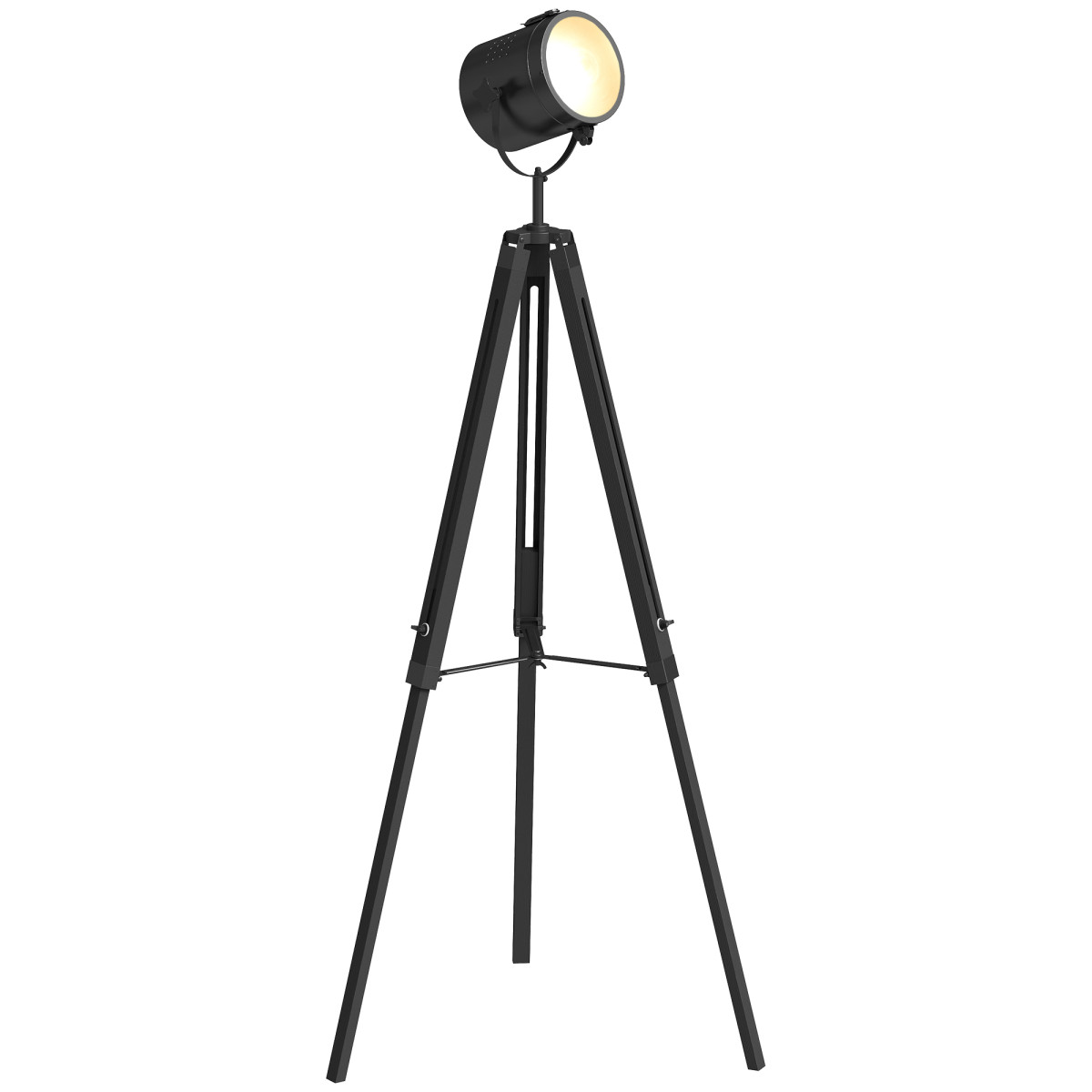 HOMCOM Industrial Tripod Floor Lamp Wood Height Adjustable Spotlight, Black | Size: 140cm - Image 2