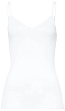 Hanro Womens Cotton Seamless V-Neck Spaghetti Top - White