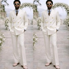 Ivory Men's Suits Double Breasted Peak Lapel Formal Wedding Groom Tuxedo 2pieces