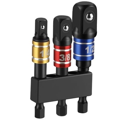 3 Piece Impact Socket Adapter Set, 1/4-Inch Hex Shank, Chrome Vanadium Steel
