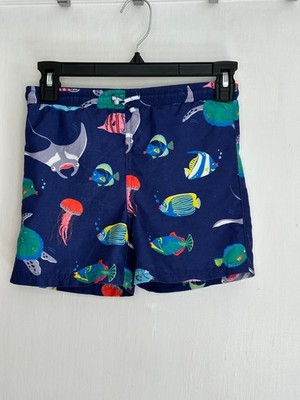 Mini Boden Size 5-6Y Blue Sealife Swim Trunks Swimsuit Manta Ray Jellyfish PLAY