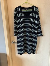Talbots V-Neck Medium Cotton Stripe Dress UPF 50 3/4 Sleeve Elevated