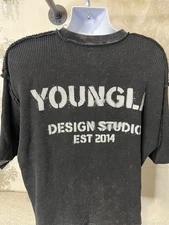 YOUNGLA SOLD OUT 5158- DECONSTRUCTED STENCIL THERMAL-SHORT SLEEVE SAMPLE Size M