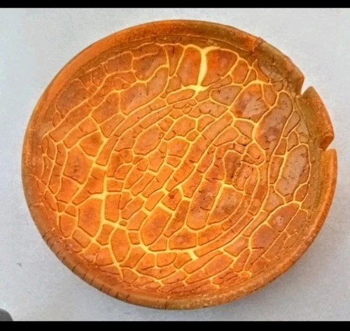 Midcentury mod MCM orange lava crackle glazed art pottery ashtray Italy HAEGER