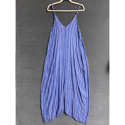 Elan Dress S Blue Striped Lightweight Maxi Cocoon Minimalist Lagenlook Beach