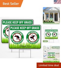 2PC No Poop or Pee Dog Sign Set with Stakes - 12x9 Inches for Lawn Protection