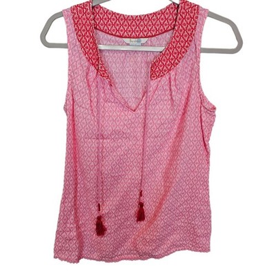Boden Womens 100% Linen Tasseled Tank Top Size 6 Preppy Coastal Grandma Boho