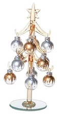  8" Small Glass Tabletop Christmas Tree with Removable Ball Ornaments, Silver 