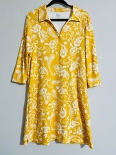 Kim Rogers Mustard Yellow Paisley Tunic Shirt Dress L Cotton Preppy Retro Mod