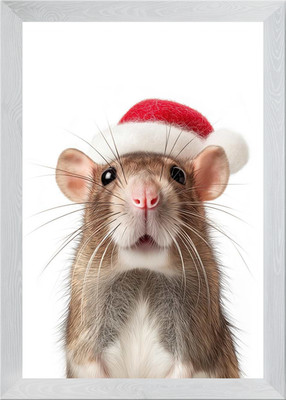 Ratte trägt Nikolausmütze Gerahmtes Wandbild Poster Leinwanddruck Bild