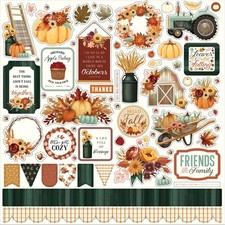 HARVEST 12x12 Element Stickers Sheet Carta Bella Scrapbook Fall Autumn Family