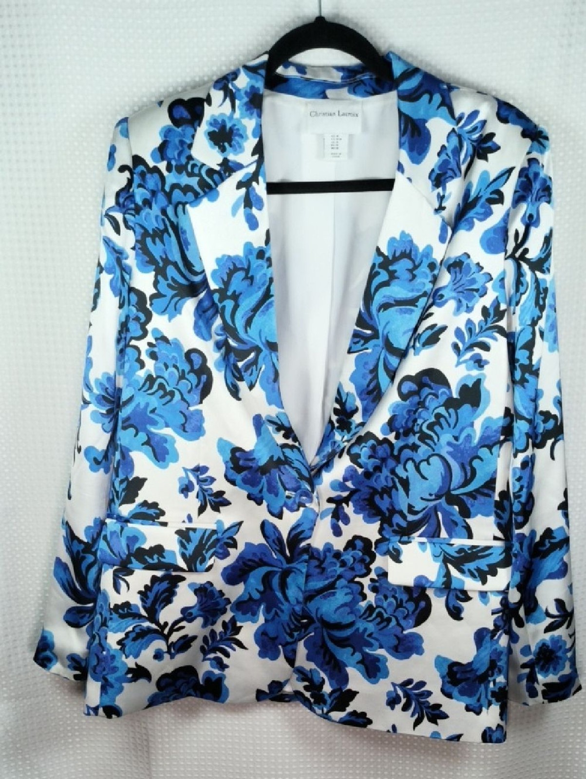 Christian Lacroix Paris Blue White Floral Blazer Jacket Women's M Art To Wear VT