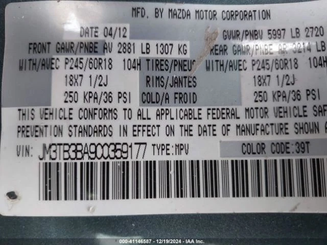 2012 Mazda CX-9 Driver Left Front Window Regulator OEM Used 98000 Miles Foto 3 de 4