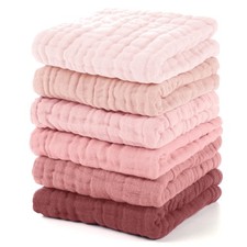 6 PCS Pink Baby Muslin Washcloths 100 Cotton Soft Burp Cloth 12x12 Inch
