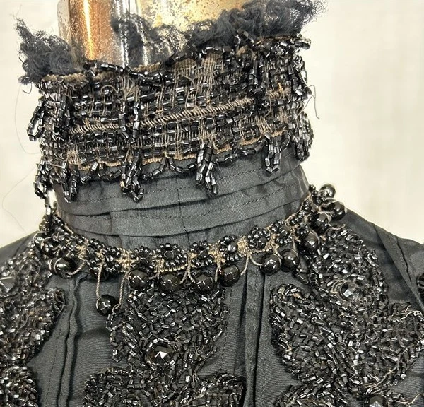 antique bodice blouse black heavily jet beaded gabardine bust original 19thc  - Image 4 of 4