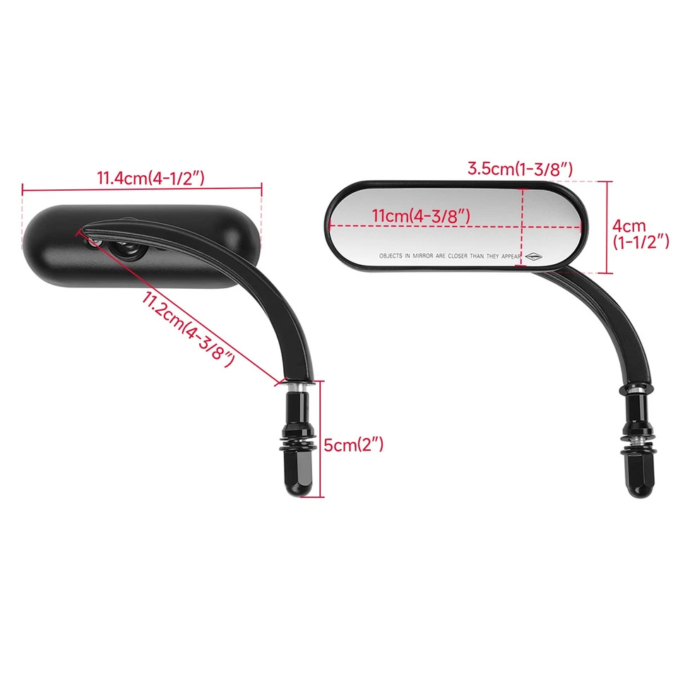 Espejos retrovisores mini ovalados negros para motocicleta Harley Davidson excavadora personalizada Foto 2 de 4