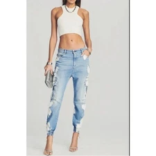 SER.O.YA Veronica Jogger Jeans in Olympic Bleach Drop Crotch Cargo Size 26 NWT