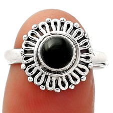 Natural Black Onyx - Brazil 925 Sterling Silver Ring s.8 Jewelry R-1320