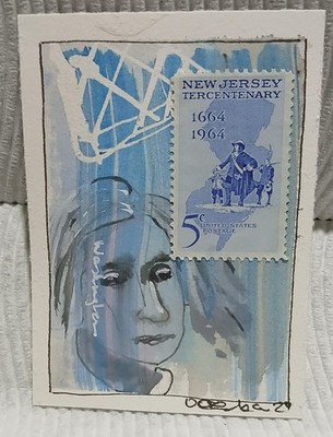 Postal Whimsy   OOAK New Jersey 5¢ Tercentenary ACEO by Virginia Watercolor