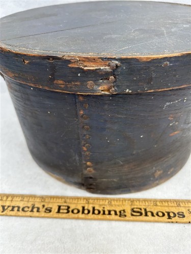 antike Vorratsdose mit Griff 11,5 x 6,5 dunkelblau lackiert original Mitte 19. Jh. beste  - Bild 3 von 8