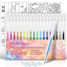 Glitter Gel Pens Set, 18 Colors Retractable Sparkle Glitter Pens for Coloring Bo