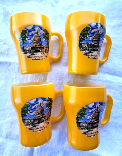 Vtg Rare Fire King Anchor Hocking Mugs Washington DC Souvenir Set Of 4 NOS