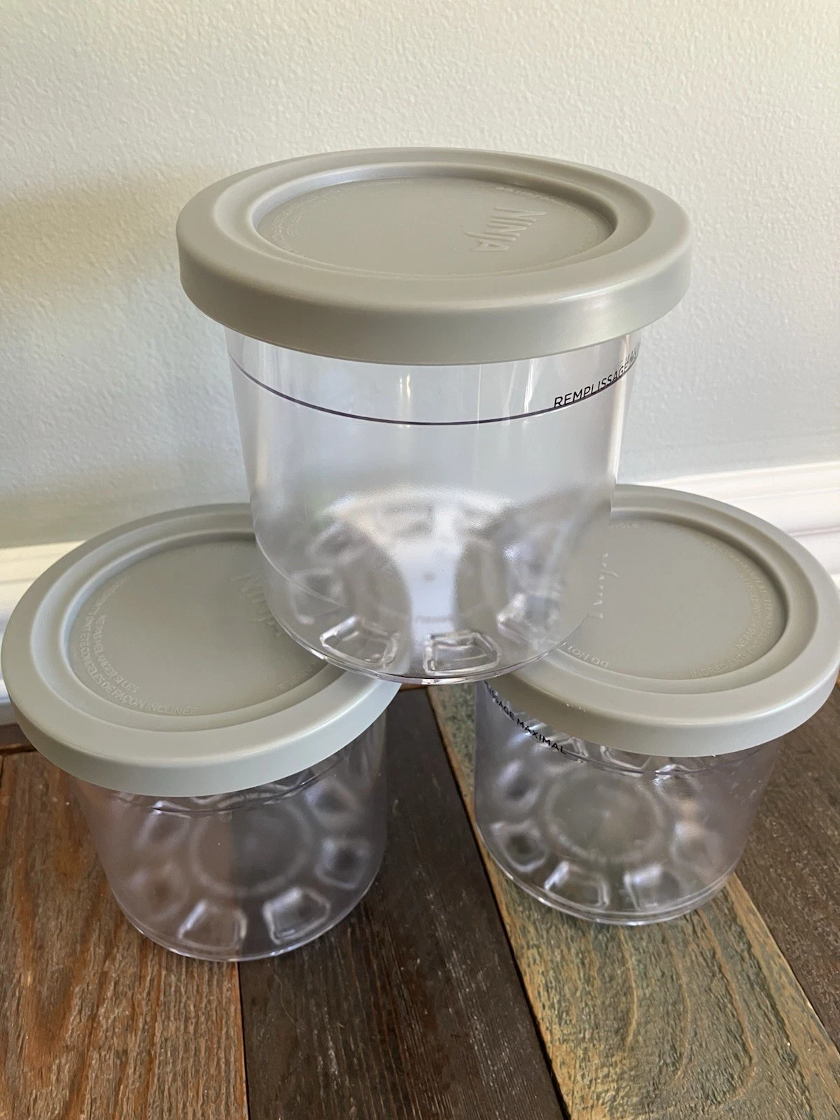 -LOT OF 3- Ninja CREAMi Ice Cream Maker Genuine Original Pint Containers & Lids