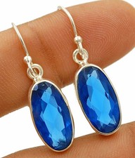 2CT Natural Blue Sapphire 925 Sterling Silver Earrings B20-8